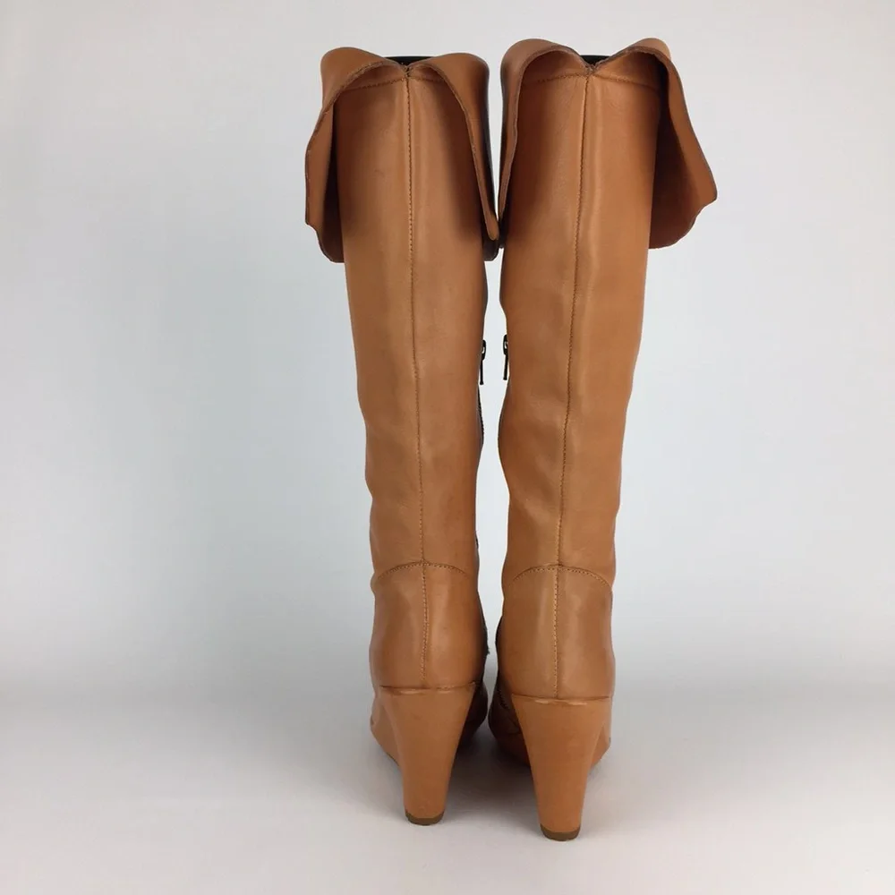 Kork Ease Adrianne Tan Leather Tall OTK Over the Knee Wedge Boot 6